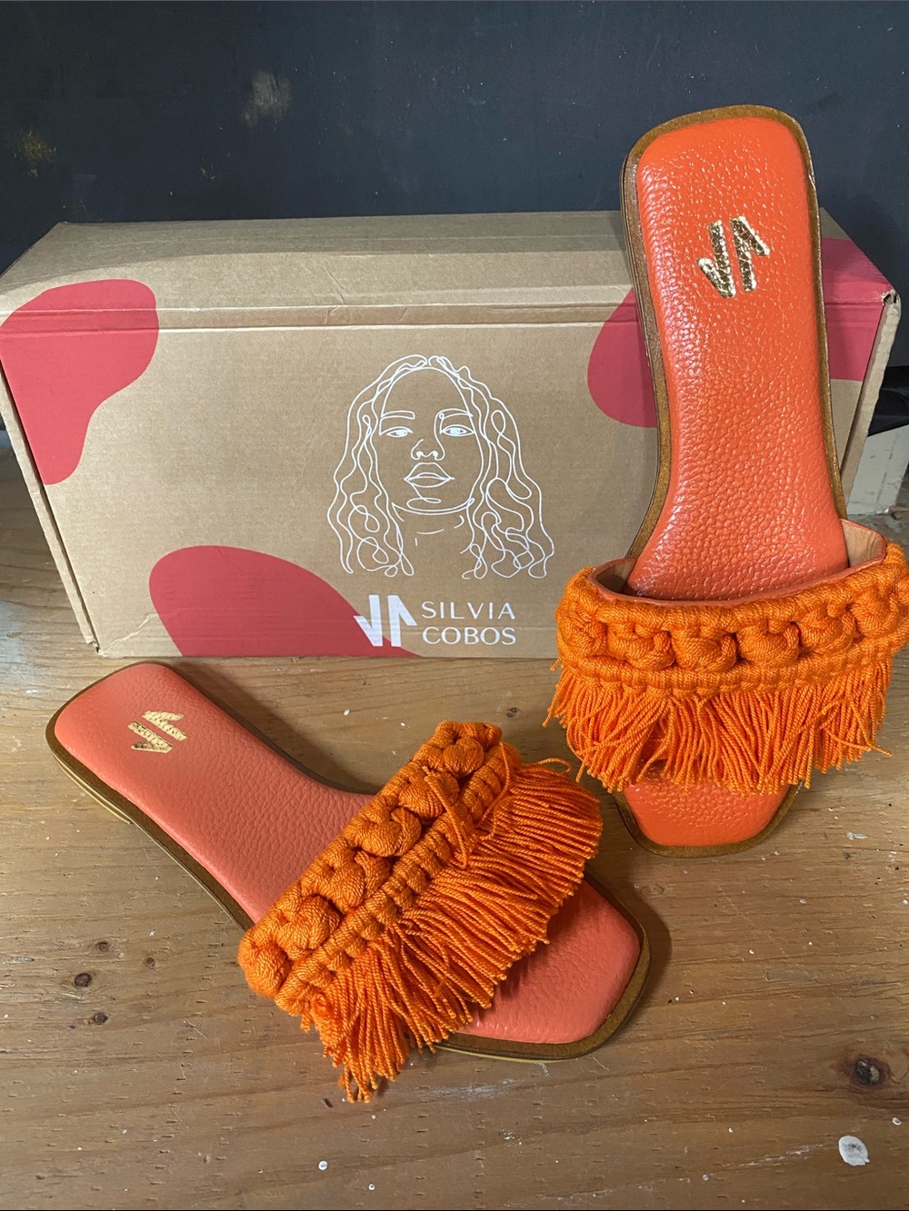 Silvia Cobos Orange Fringe Slide Mules - Women's